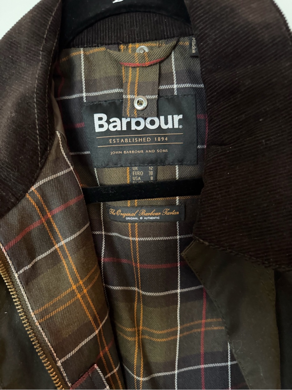Barbour Dark Olive Waxed Field Jacket with Corduroy Collar - Picture 2 of 8